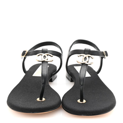 Chanel Lambskin CC Logo Thong Sandals 36 Black 3 of 10