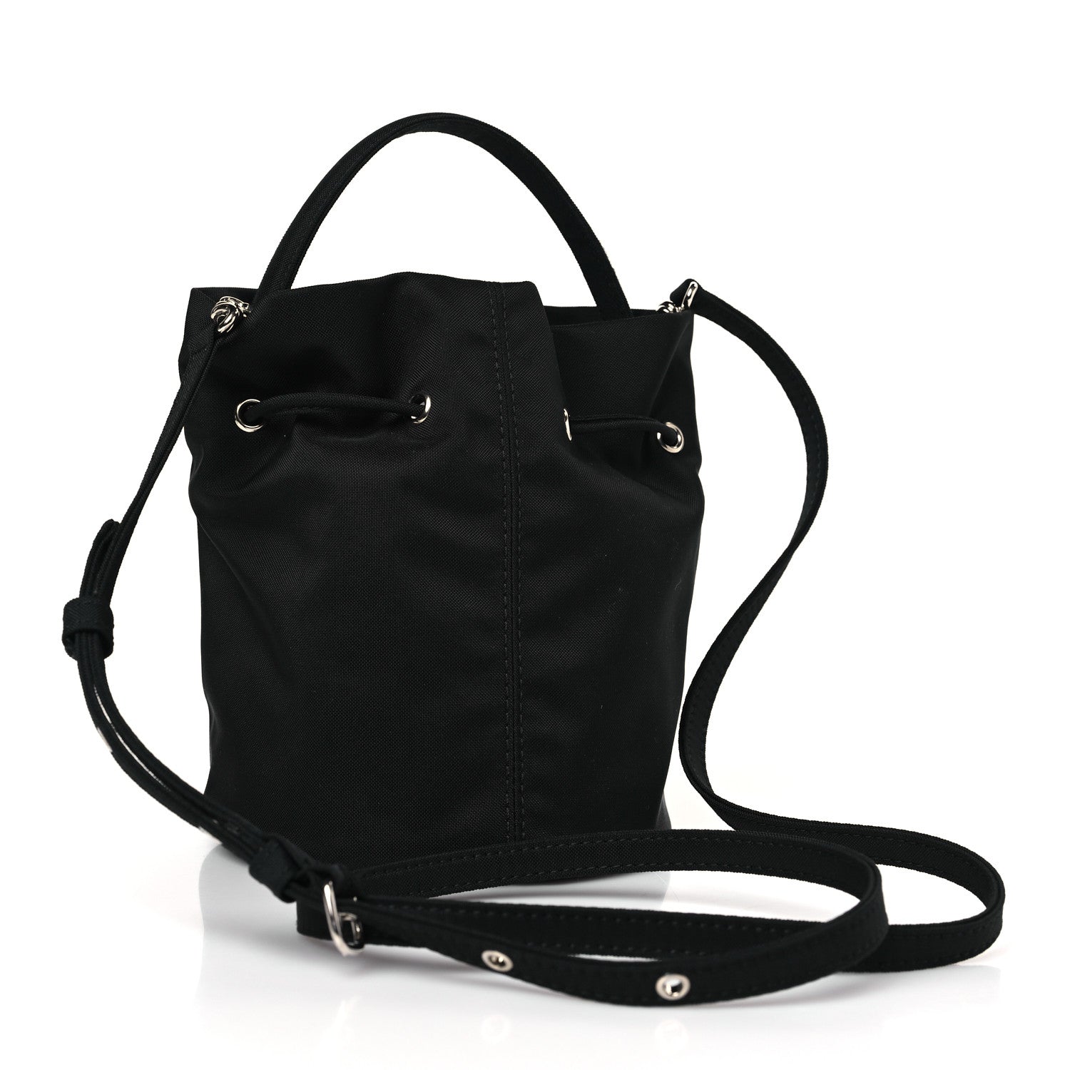 Balenciaga Recycled Sport Nylon Logo Embroidered Wheel Drawstring Bucket Bag XS Black 3 of 8