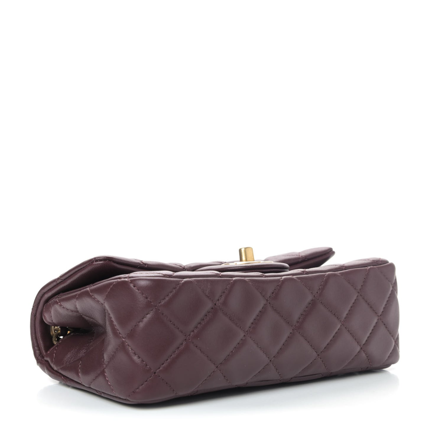 Lambskin Quilted Mini Rectangular Pearl Crush Flap Burgundy