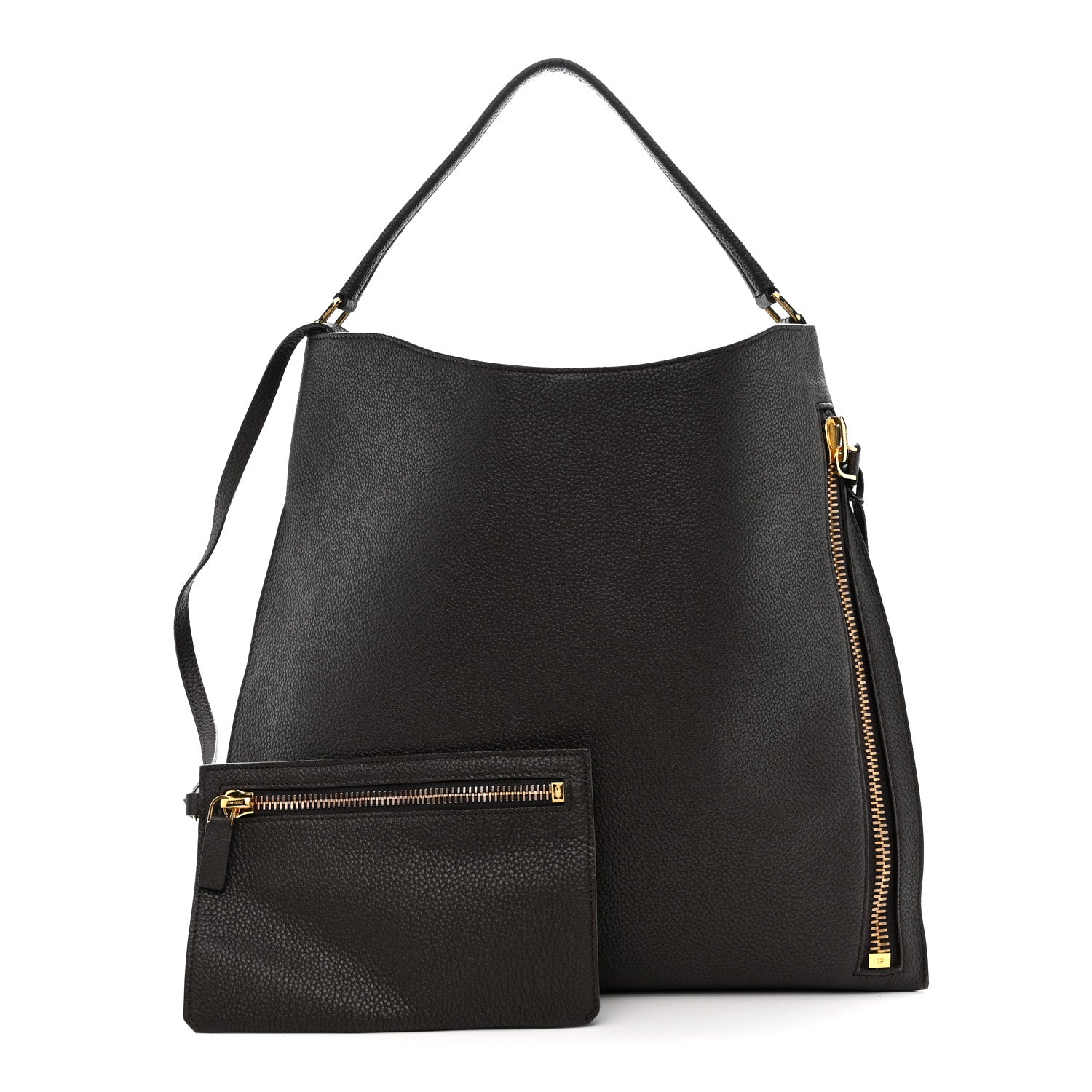 Tom Ford Pebbled Calfskin Large Alix Padlock Zip Hobo Bag Dark Brown 3 of 13