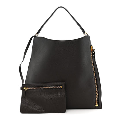 Tom Ford Pebbled Calfskin Large Alix Padlock Zip Hobo Bag Dark Brown 3 of 13