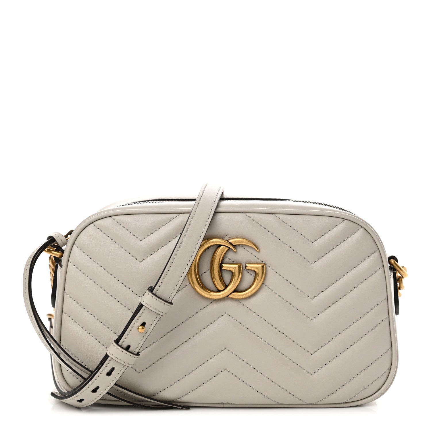 Gucci Calfskin Matelasse Small GG Marmont Chain Shoulder Bag Light Grey 1 of 11