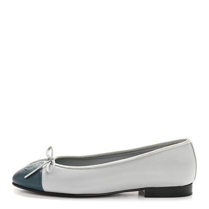 Chanel Lambskin Cap Toe CC Ballerina Flats 36.5 Light Blue Turquoise 1 of 9