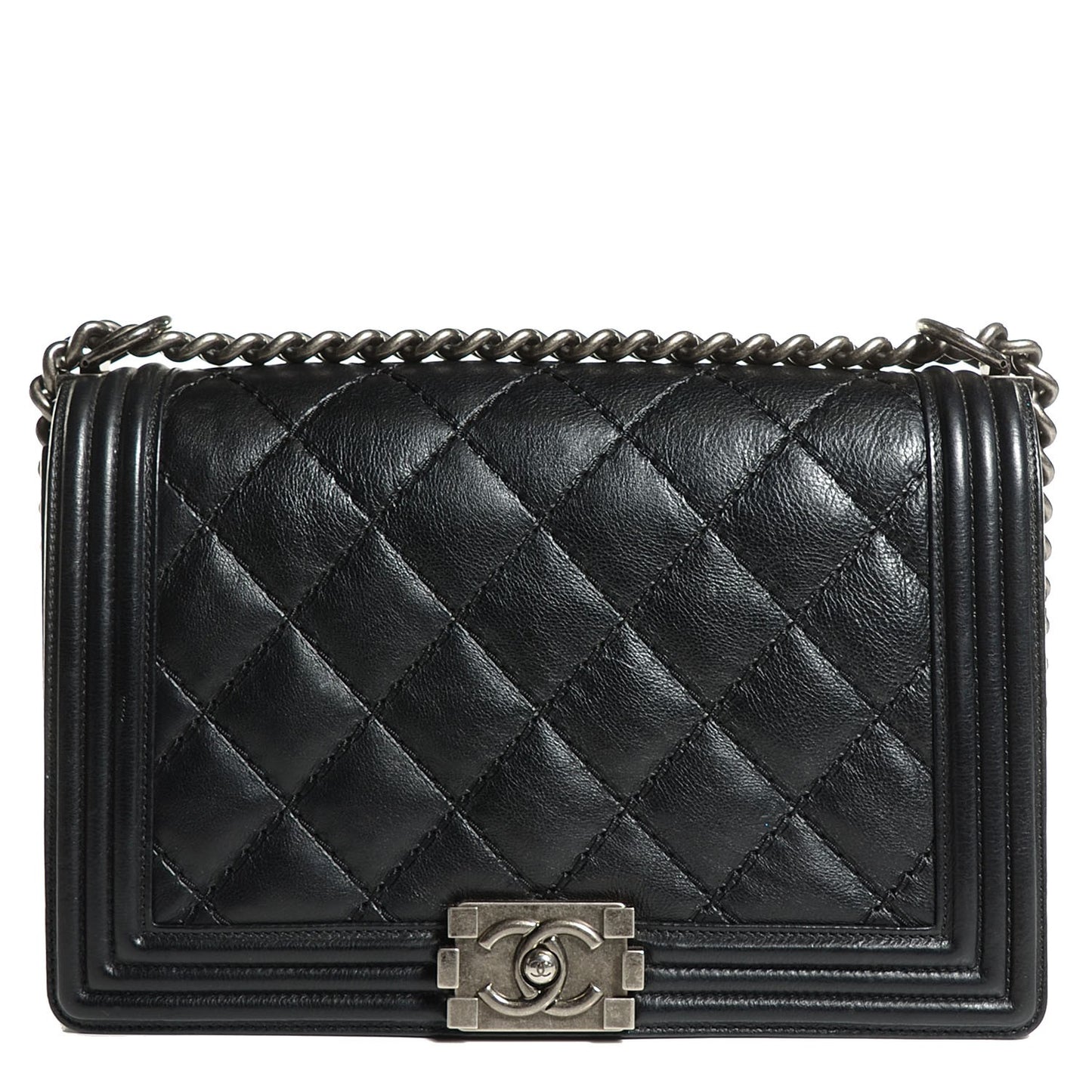 Calfskin Quilted Double Stitch New Medium Boy Flap Black