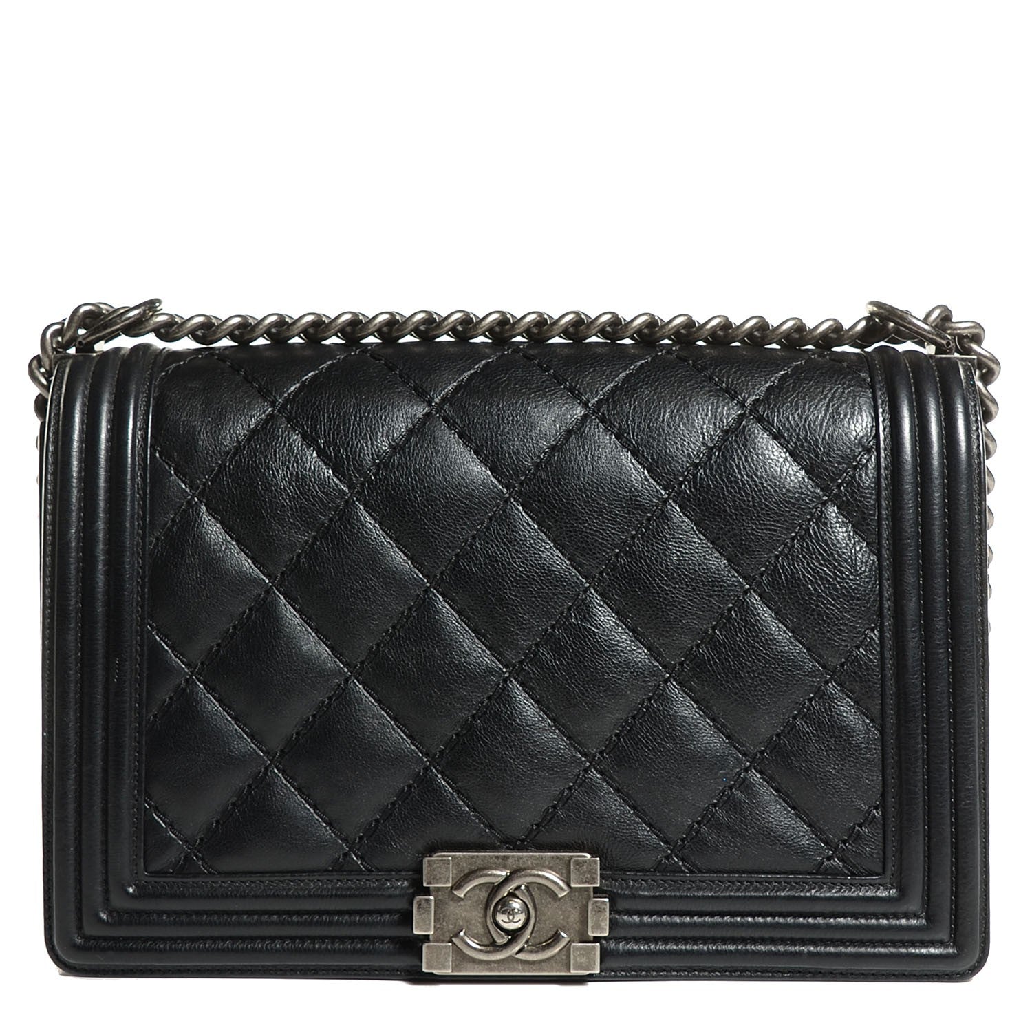 Chanel Calfskin Quilted Double Stitch New Medium Boy Flap Black 1 of 8