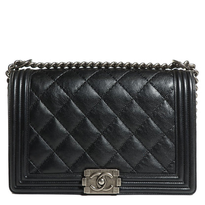 Chanel Calfskin Quilted Double Stitch New Medium Boy Flap Black 1 of 8