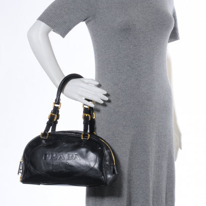 Prada Leather Logo Bowling Bag Black 2 of 7
