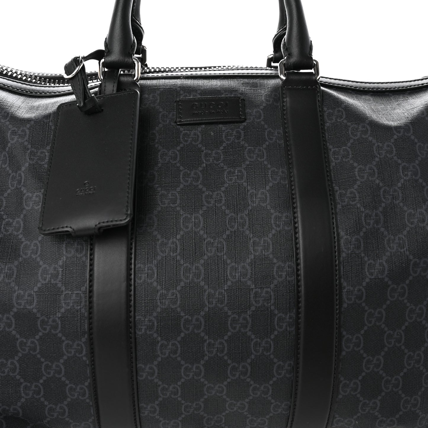 Soft GG Supreme Calfskin Web Medium Carry On Duffle Bag Black Grey