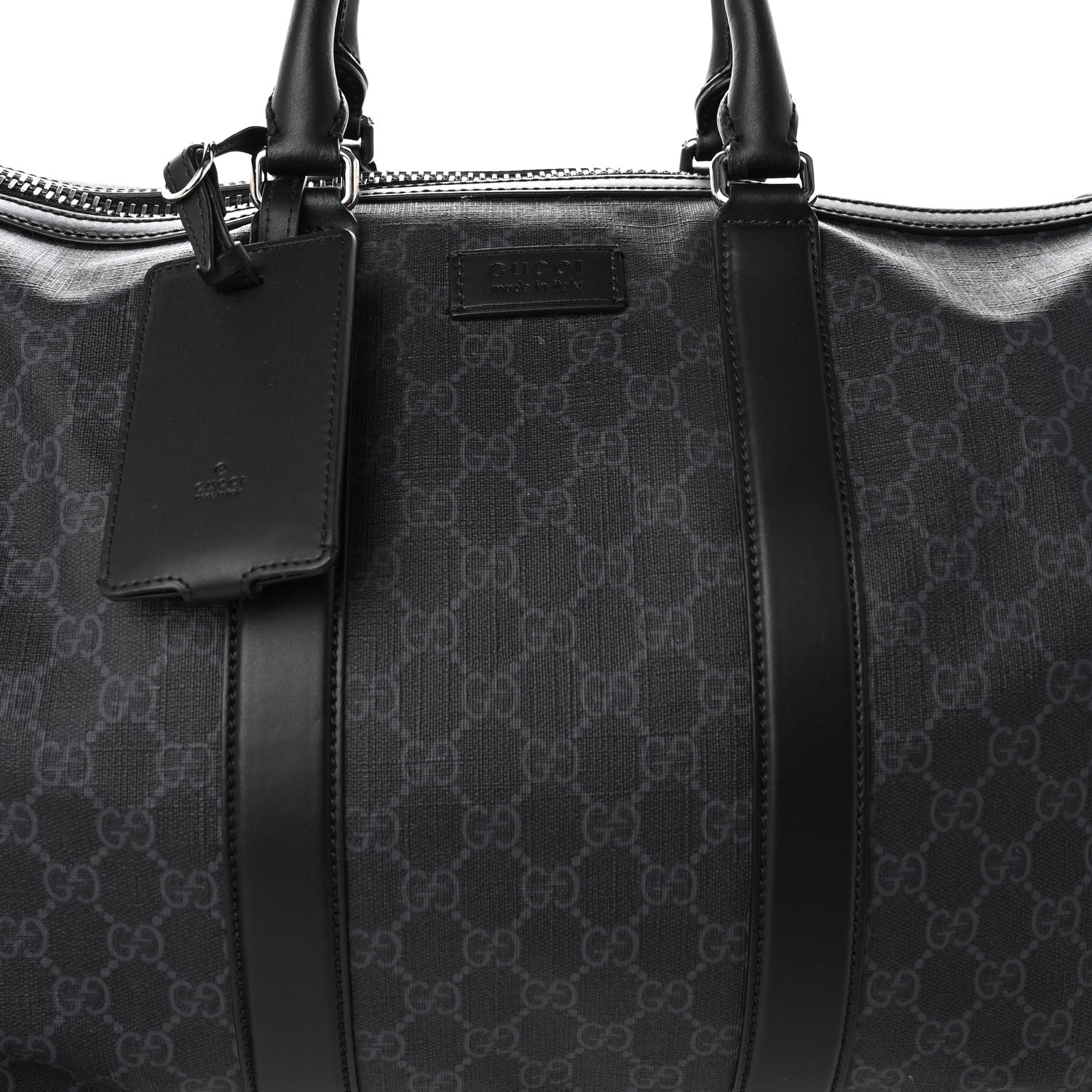 Gucci Soft GG Supreme Calfskin Web Medium Carry On Duffle Bag Black Grey 7 of 18