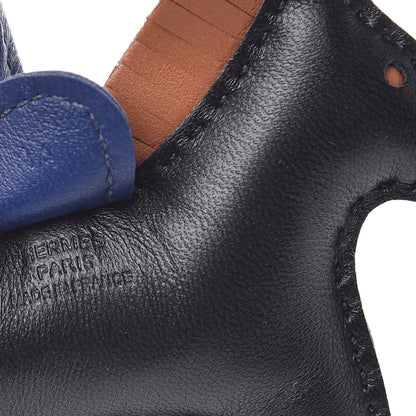 Hermes Milo Lambskin Grigri Rodeo Horse Bag Charm PM Black Bleu Saphir Gold 3 of 4