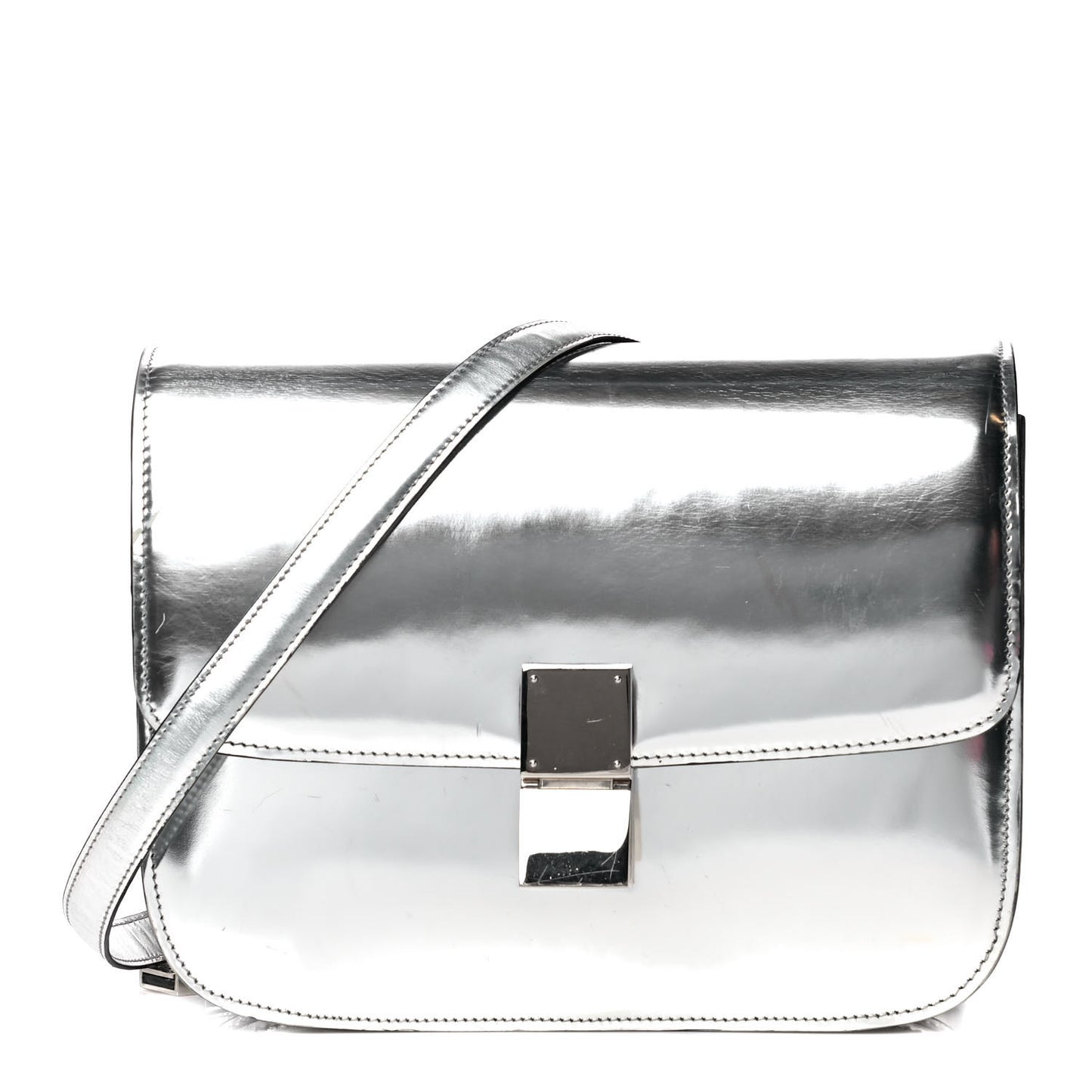 Mirror Box Calfskin Medium Classic Box Flap Bag Silver