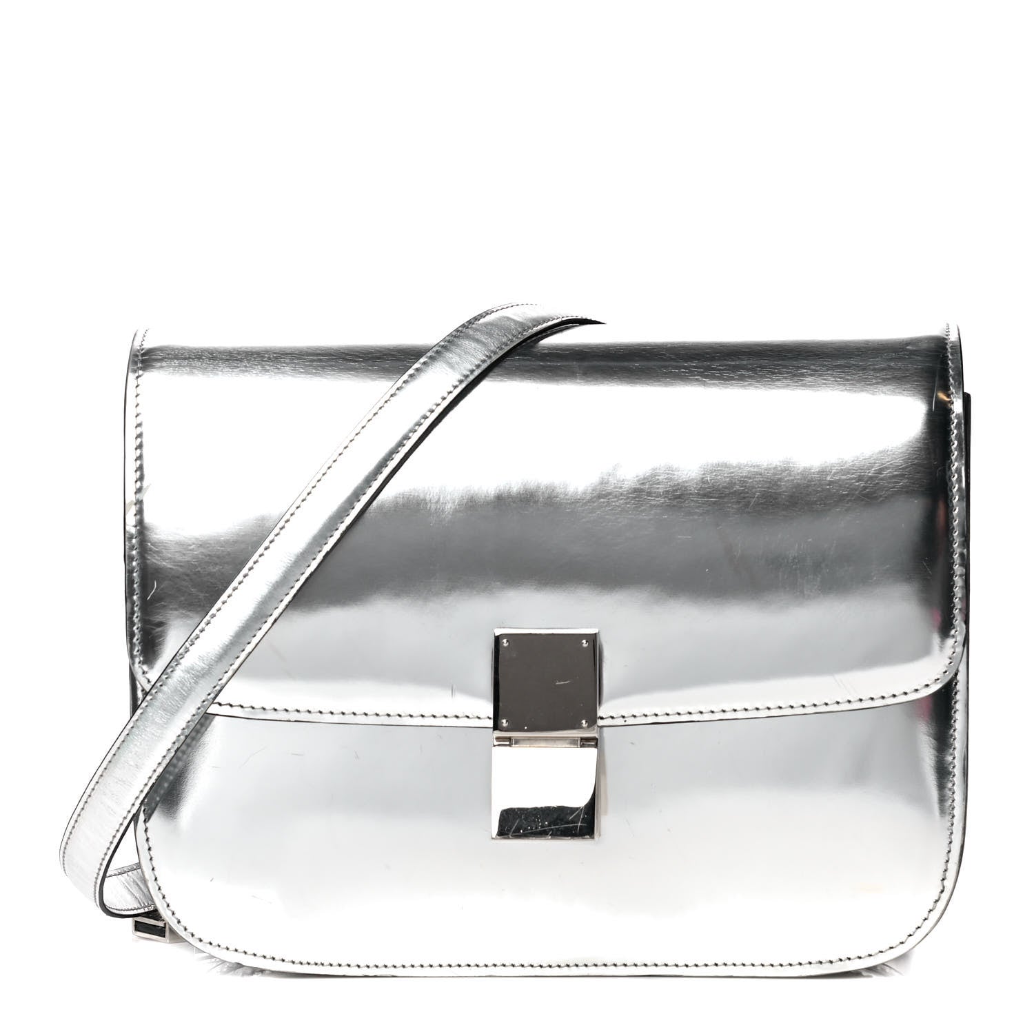 Celine Mirror Box Calfskin Medium Classic Box Flap Bag Silver 1 of 24