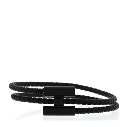 Hermes Swift Double Wrap Cord Tournis Tresse Bracelet T6 Black 1 of 4