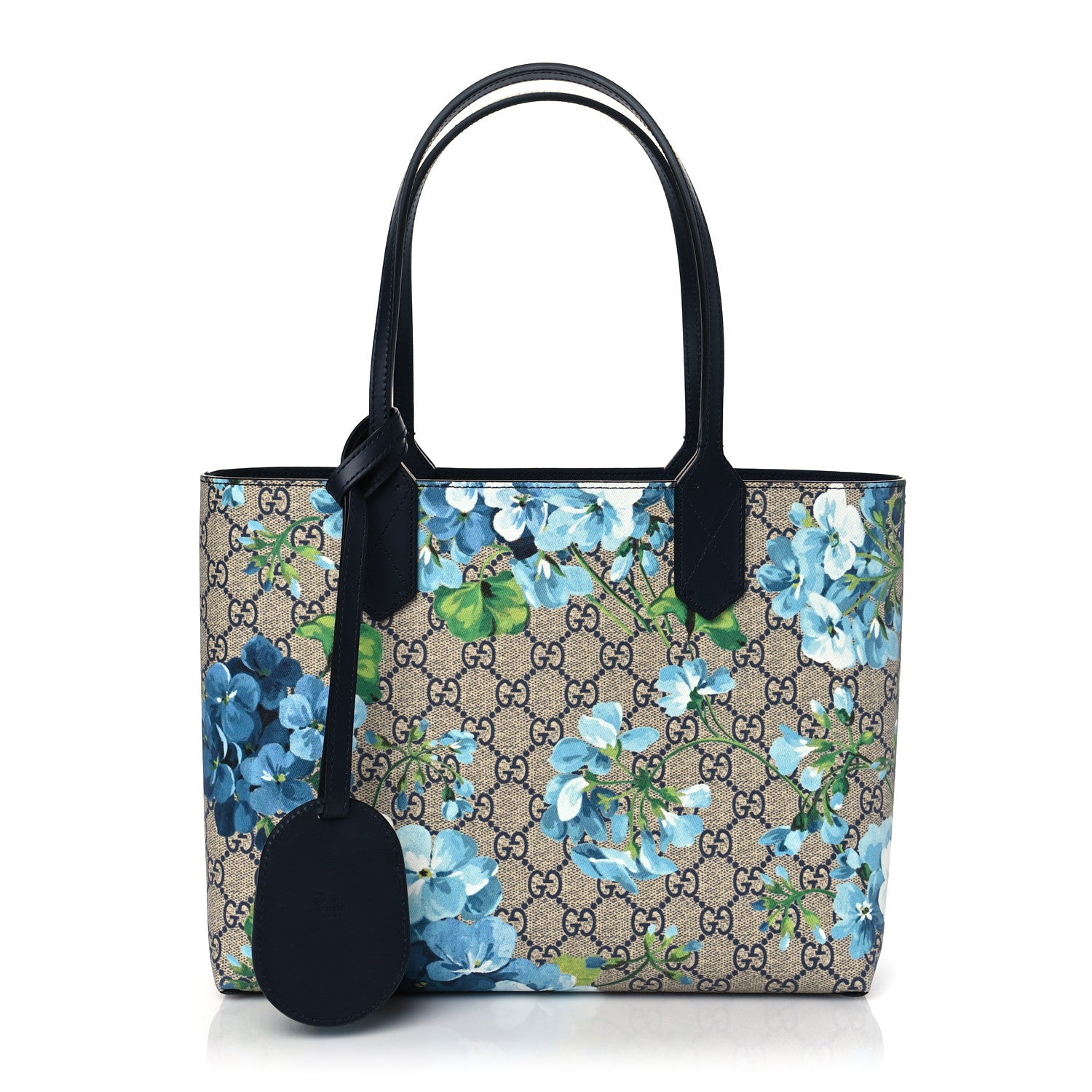 Gucci GG Supreme Monogram Blooms Small Reversible Tote Beige Blue Navy 1 of 9
