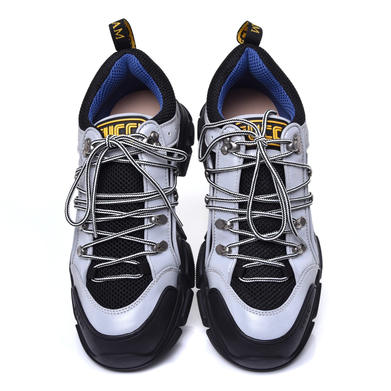 Gucci X SEGA Mesh Technical Canvas Calfskin Reflective Mens Flashtrek Sneakers 9 Silver Black 5 of 10