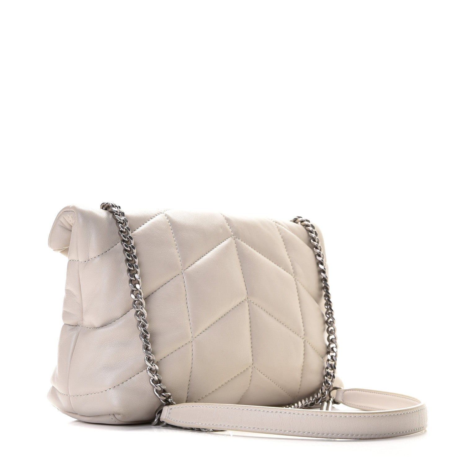 Saint Laurent Lambskin Quilted Toy Loulou Puffer Monogram Chain Satchel Crema Soft 2 of 6