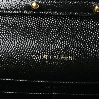 Saint Laurent Grain De Poudre Matelasse Chevron Monogram Chain Wallet Black 6 of 8