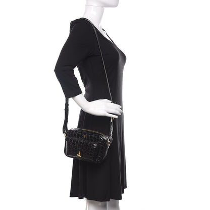 Tom Ford Crocodile Embossed Calfskin T Twist Camera Bag Black 2 of 8