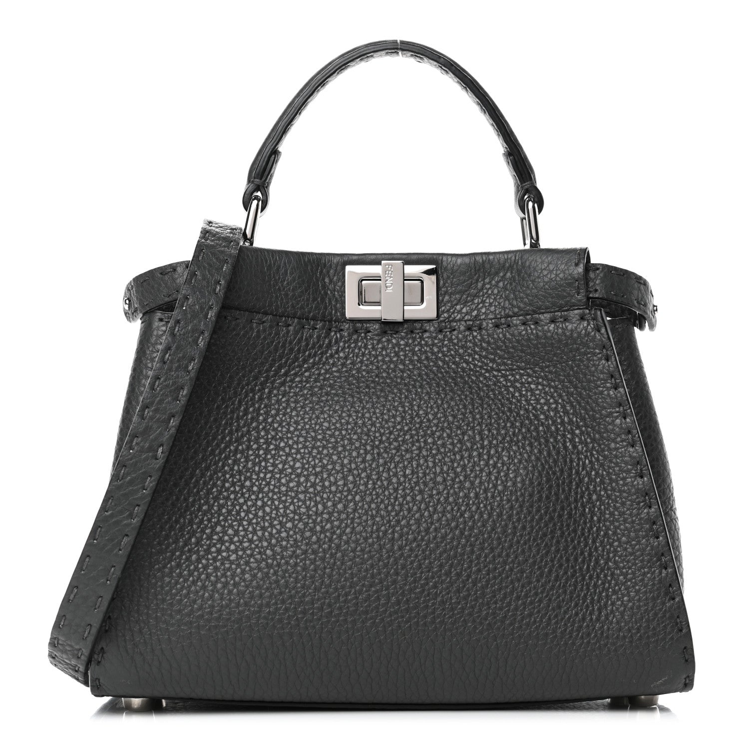 Fendi Cuoio Romano Selleria Bi-Color Mini Peekaboo Iconic Satchel Asfalto Latte 1 of 4