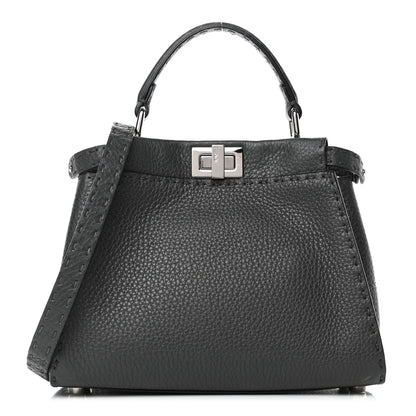 Fendi Cuoio Romano Selleria Bi-Color Mini Peekaboo Iconic Satchel Asfalto Latte 1 of 4