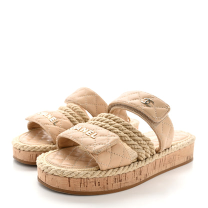 Chanel Cord Lambskin Quilted Logo Mules 35 Beige 4 of 13