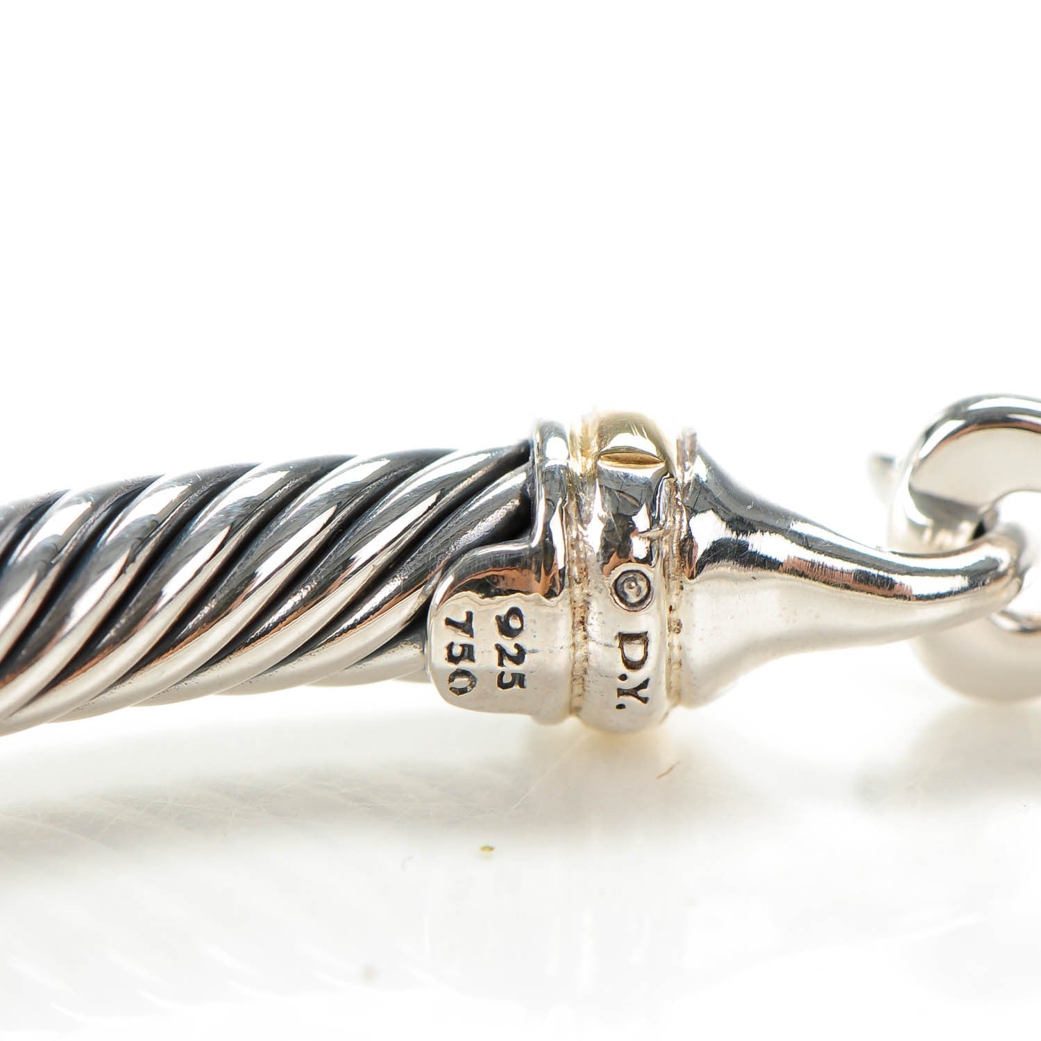 David Yurman Sterling Silver 18K Yellow Gold 5mm Cable Classic Buckle Bracelet 4 of 7