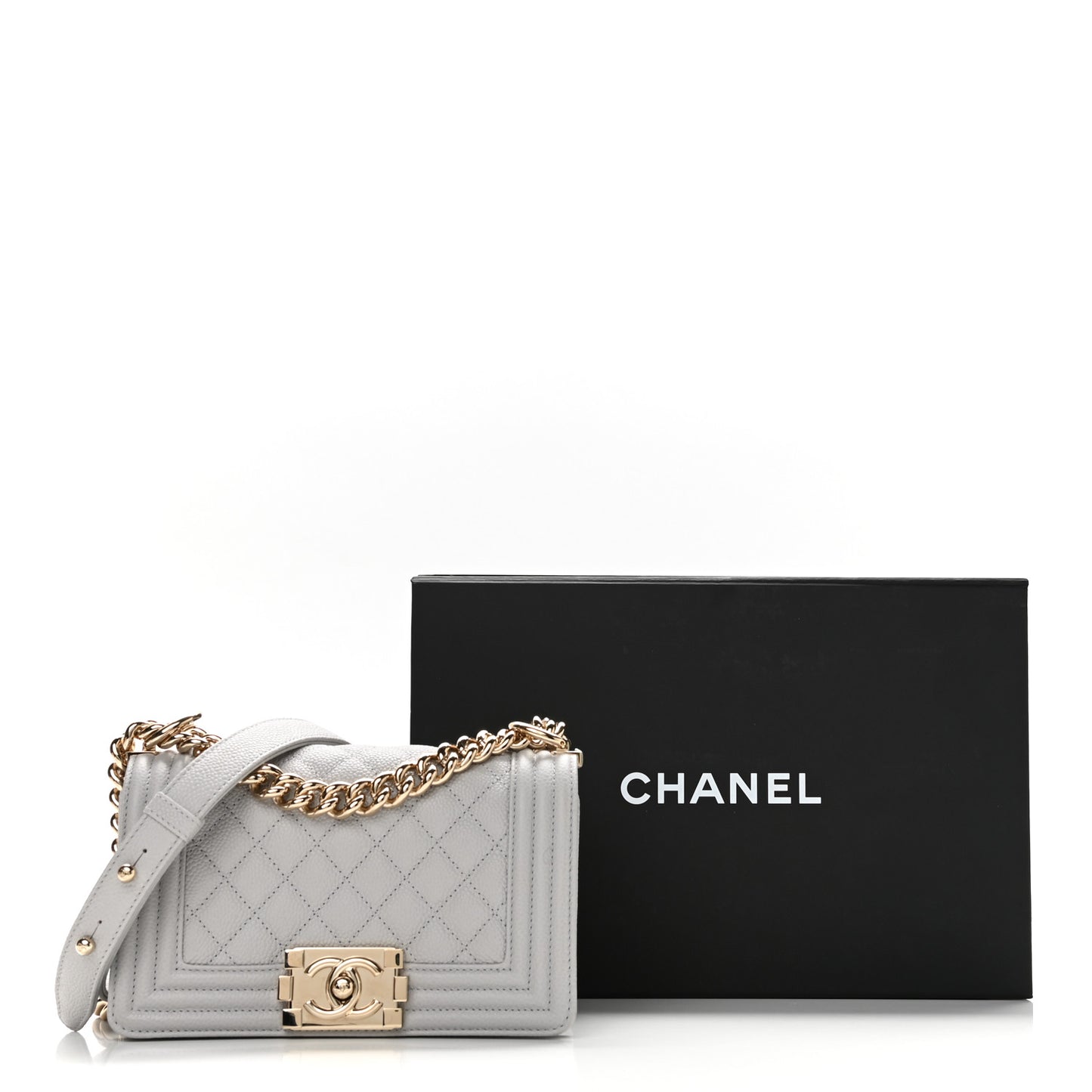 Caviar Quilted Small Boy Flap Light Grey