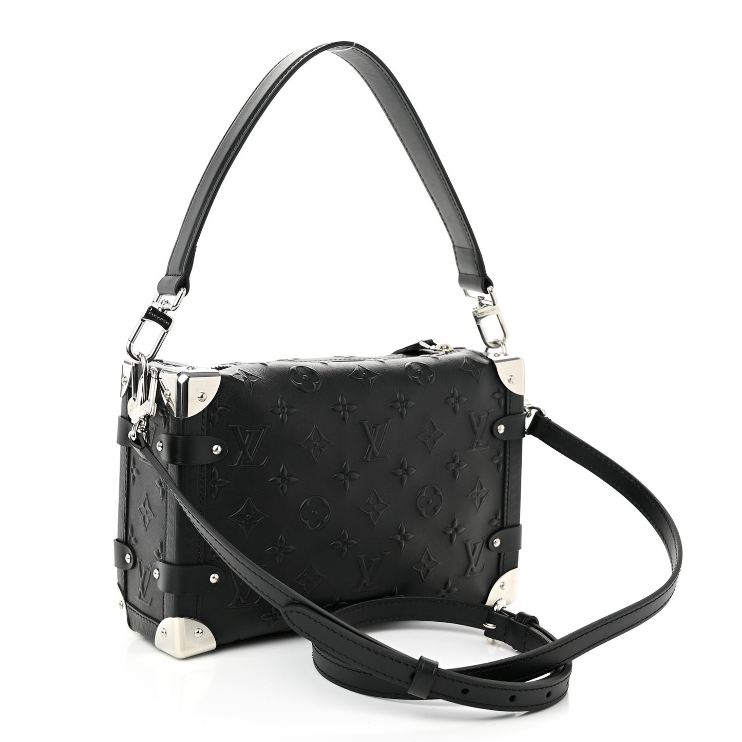 Calfskin Debossed Monogram Side Trunk Black