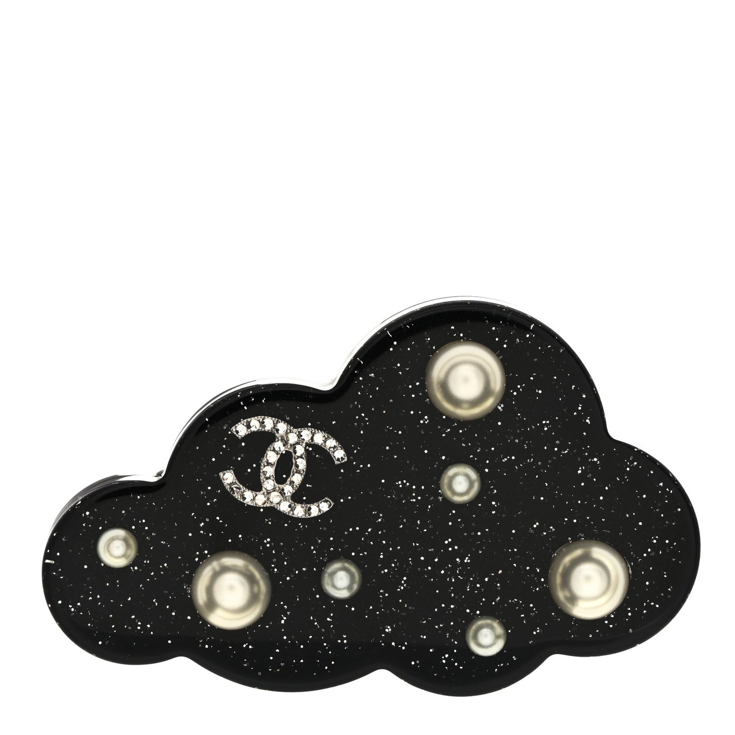 Glittered Resin Crystal Pearl CC Cloud Brooch Black Silver