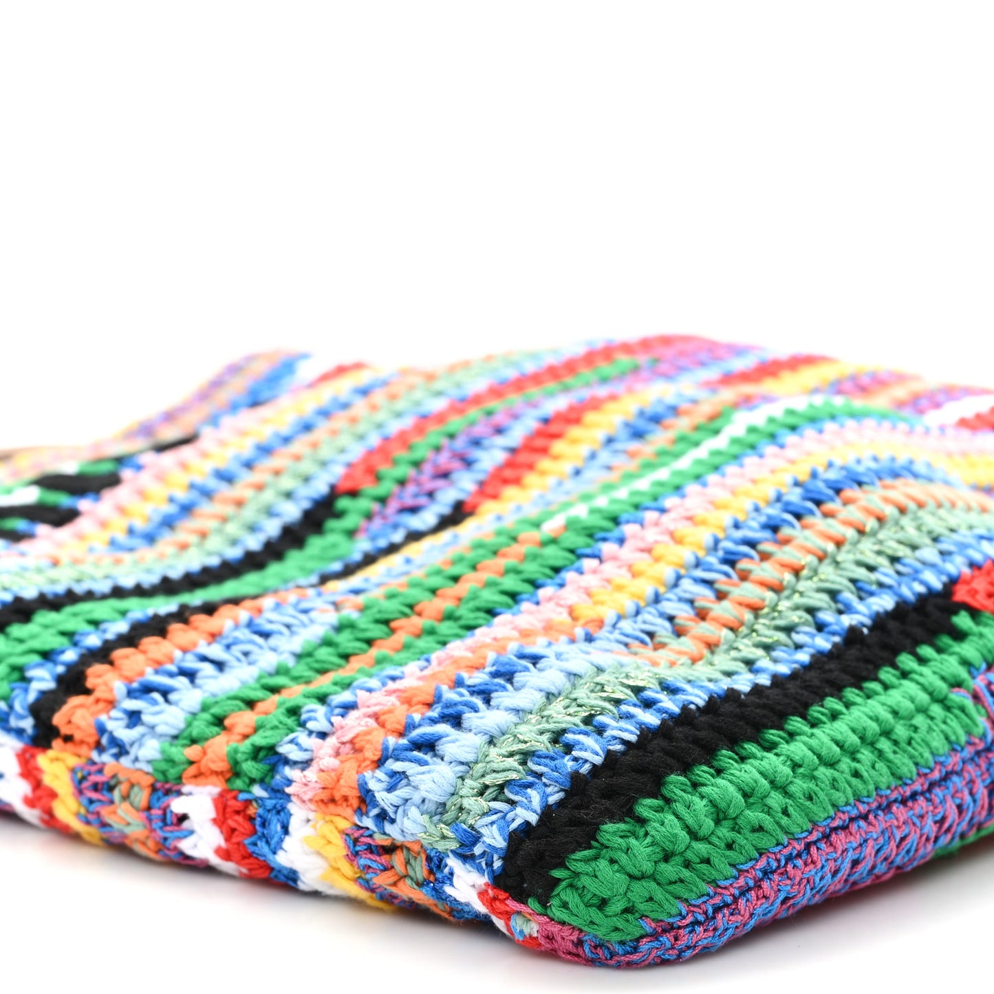 Cotton Crochet Stripe Vertical Tote Bag Multicolor