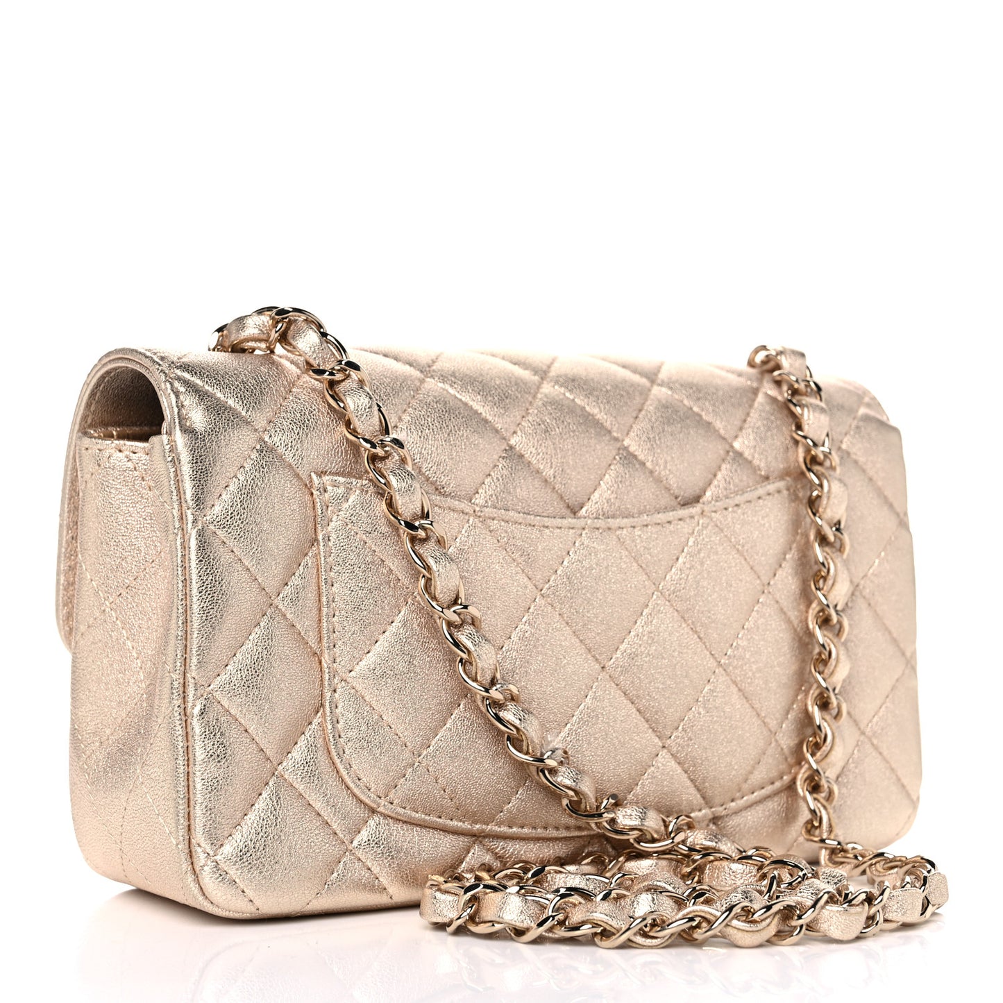 Metallic Lambskin Quilted Mini Rectangular Flap Gold