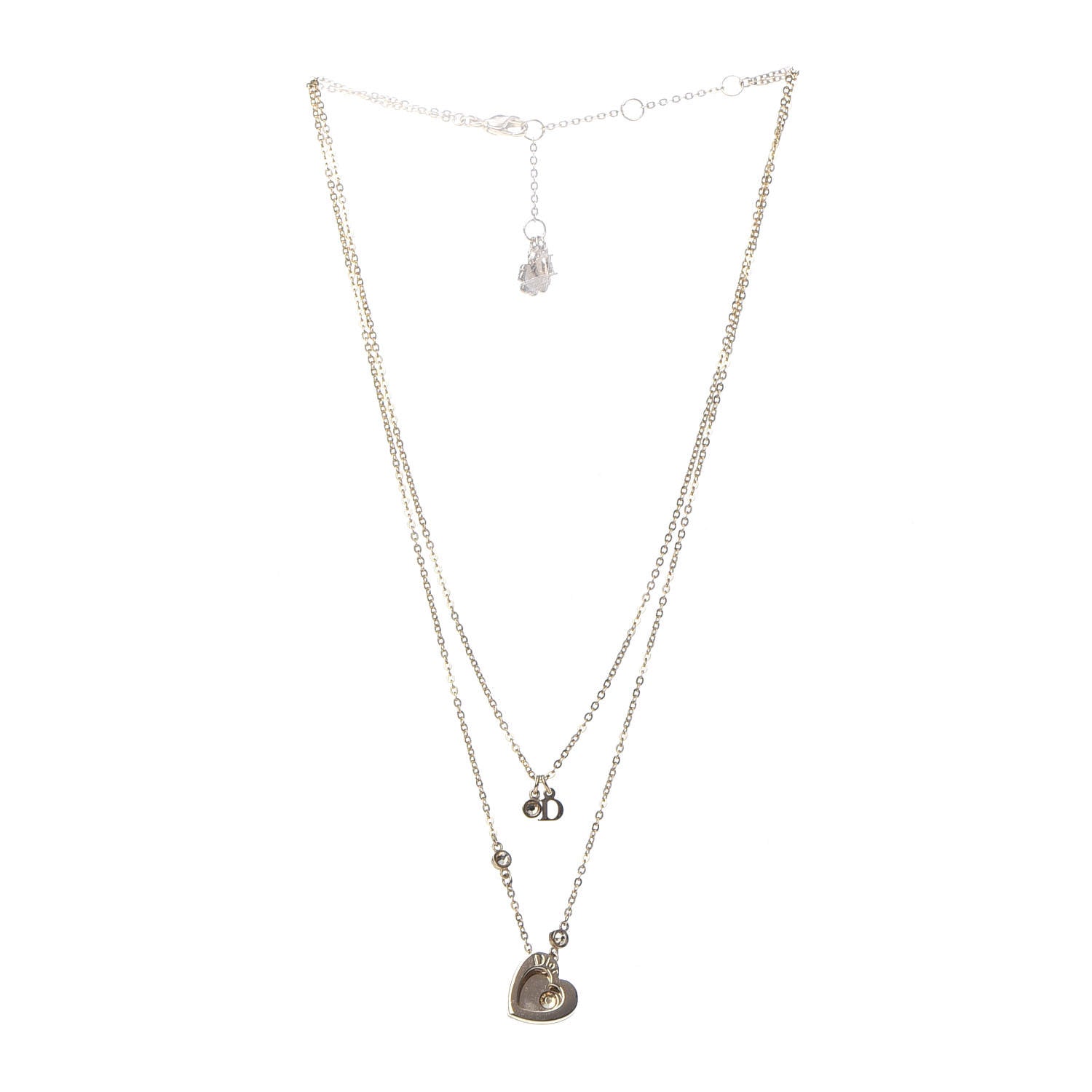 Christian Dior Crystal Heart Multi Strand Necklace Gold 3 of 5