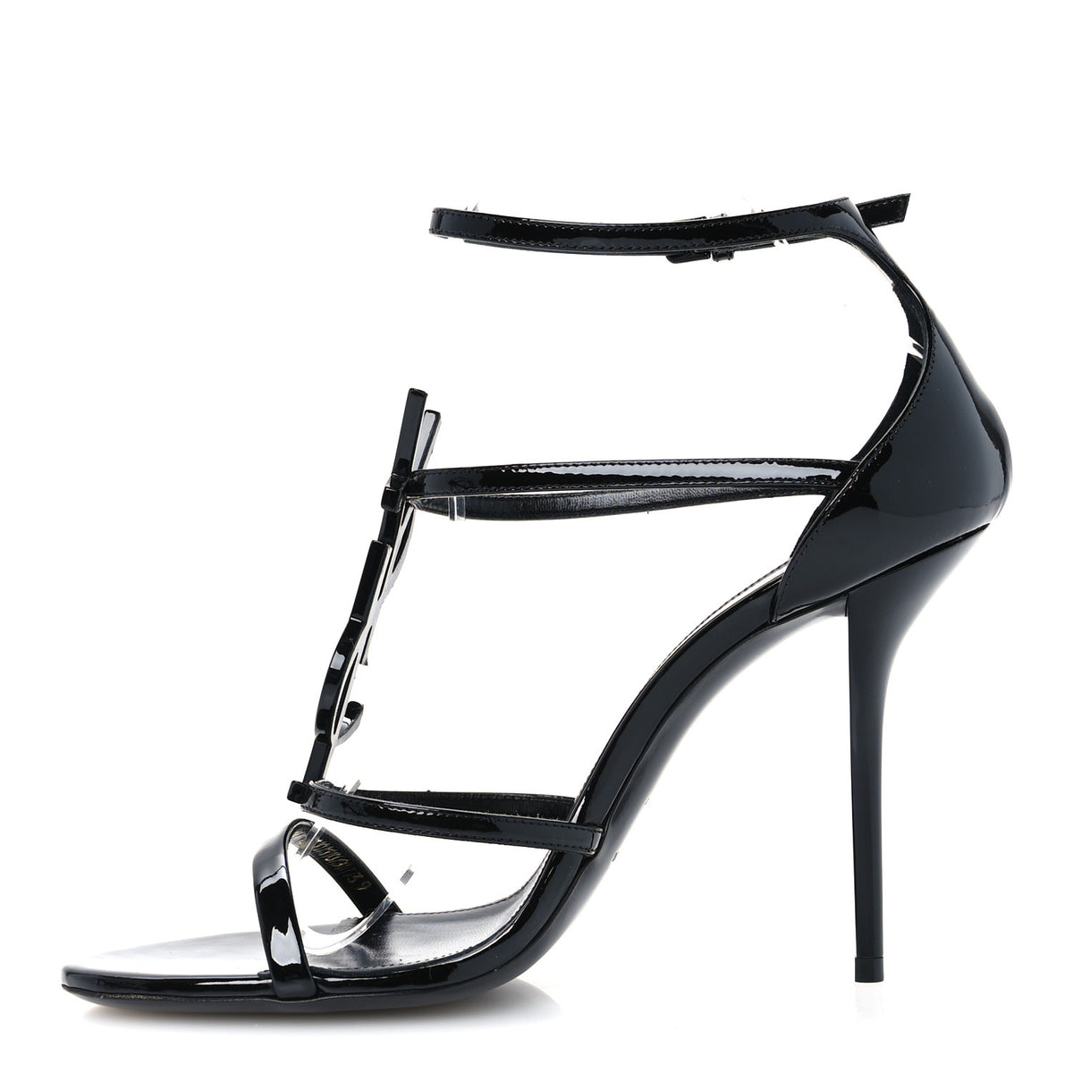 Saint Laurent Vernice Chiffon Cassandra 100 Ankle Strap Sandals 39 Black 1 of 10