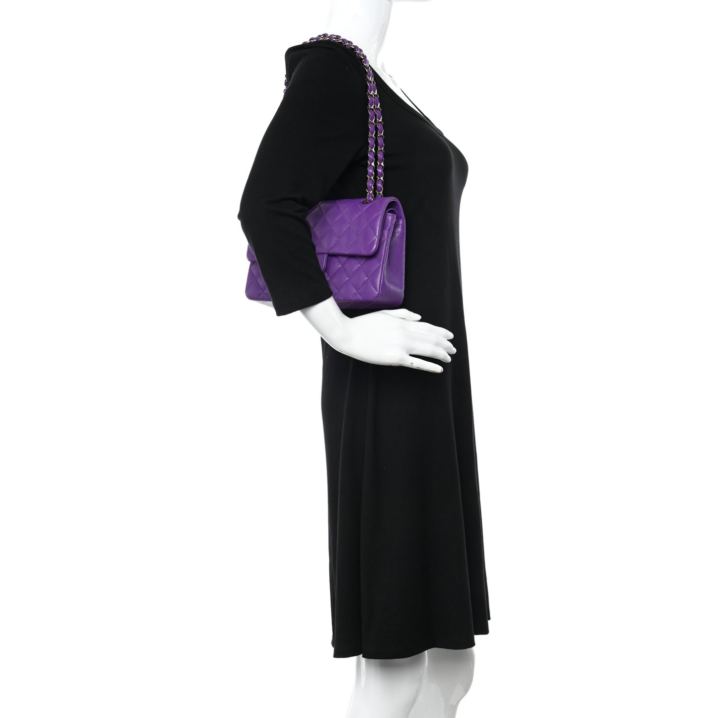 Caviar Quilted Small Double Flap Dark Purple