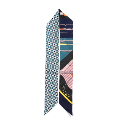 Hermes Silk Clic Clac Modern Cannage Twilly Vert Marine Vieux Rose 2 of 4