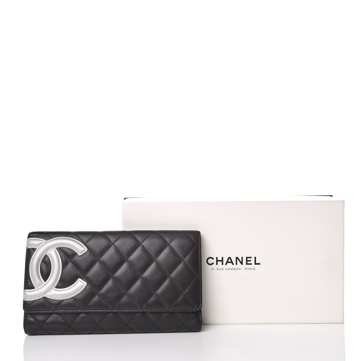 Chanel Calfskin Quilted Cambon Flap Wallet Black White 12 of 12