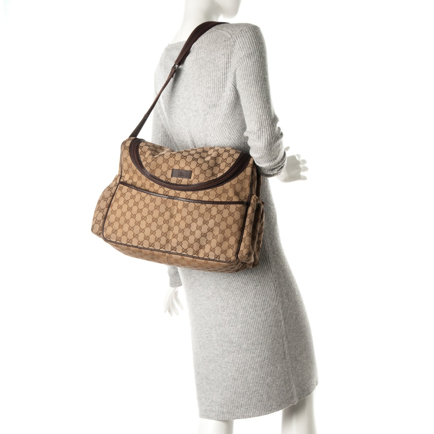 Gucci Monogram Natural Pigskin Large Diaper Bag Beige Ebony Cocoa Dark Chocolate 2 of 9