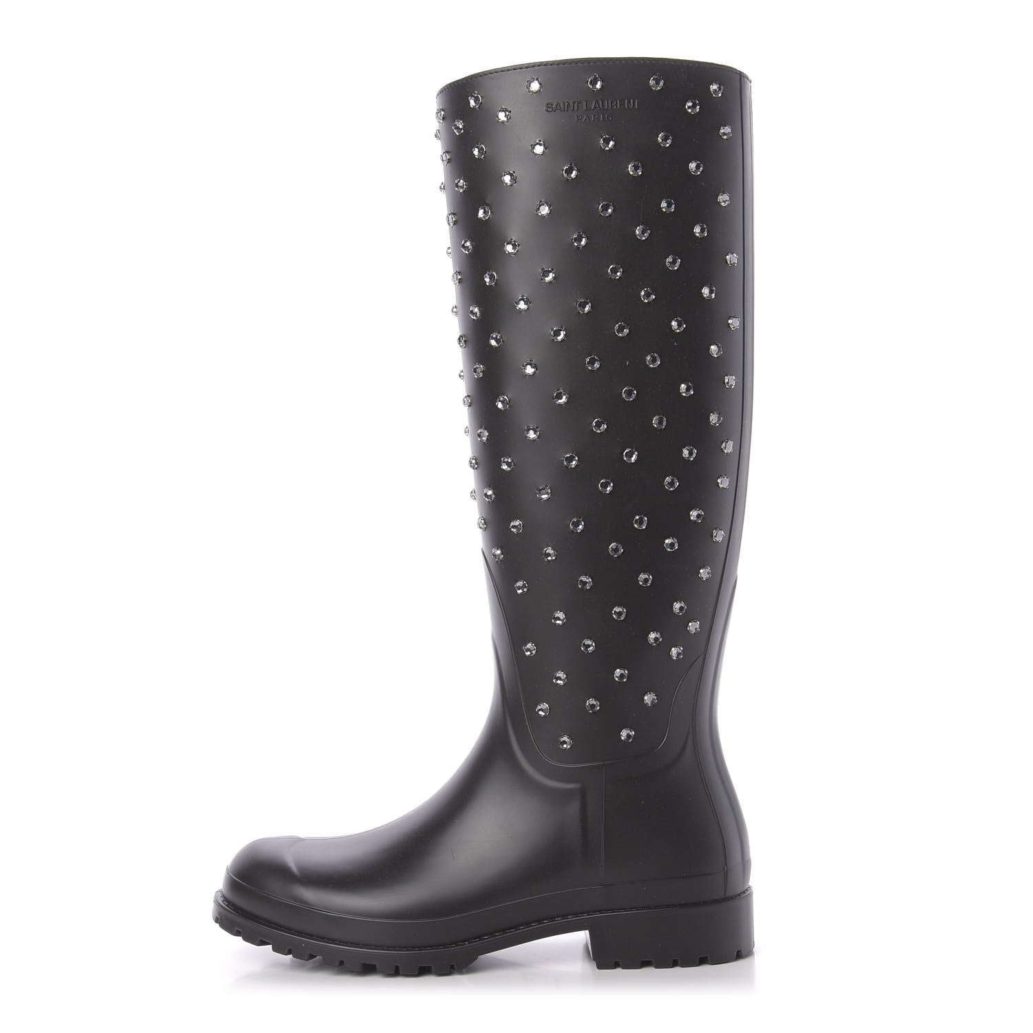 Saint Laurent Rubber Crystal Studded Festival Rain Boots 38 Black 1 of 8