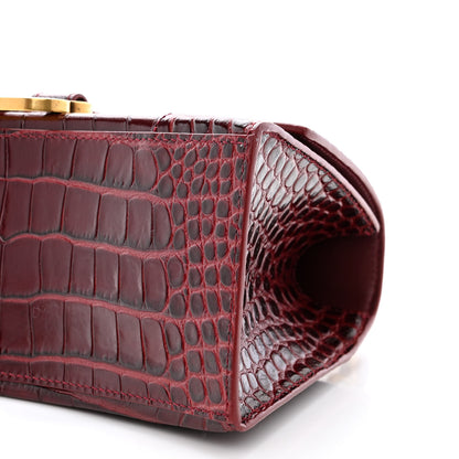 Balenciaga Shiny Calfskin Crocodile Embossed Small Hourglass Top Handle Bag Dark Red 11 of 12