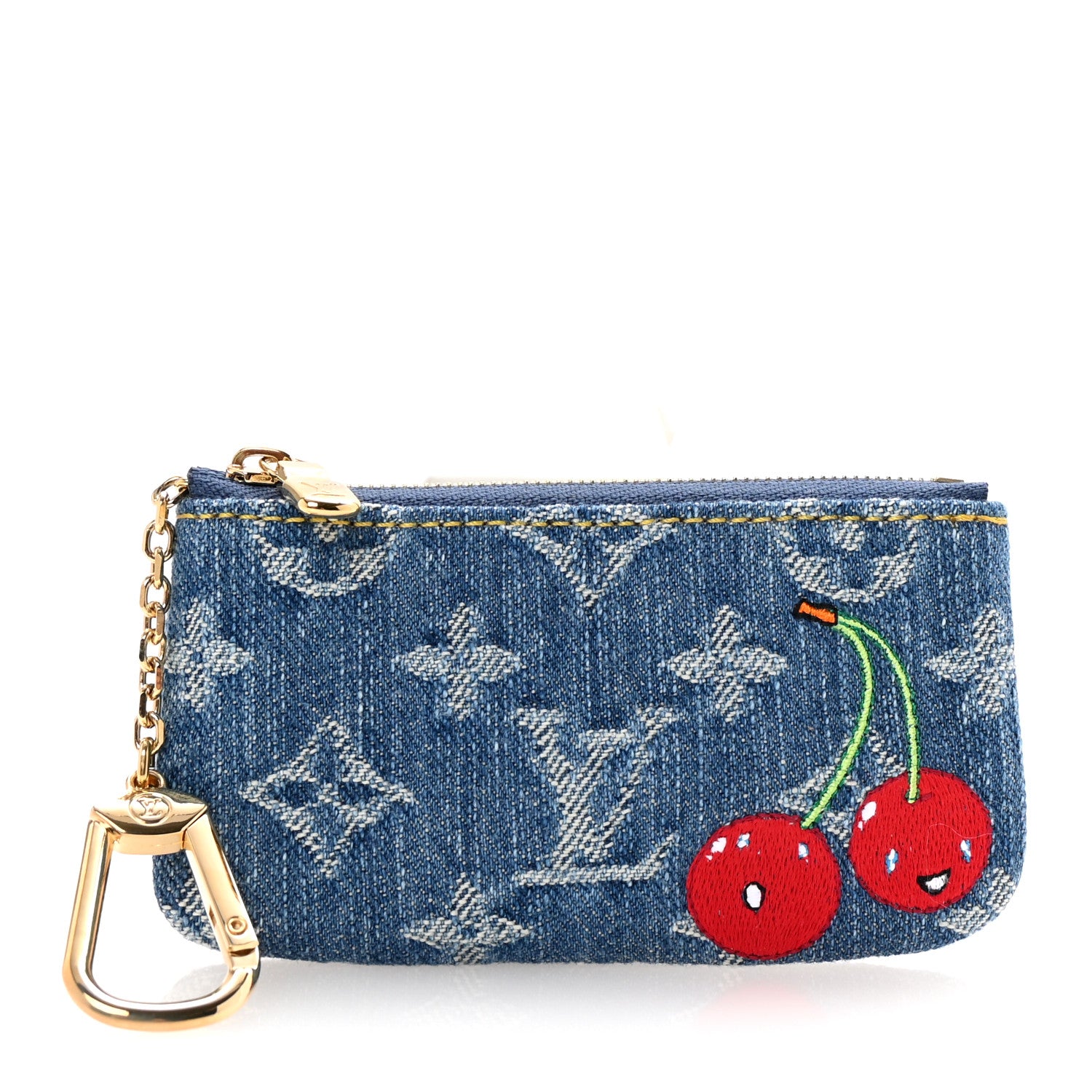 Louis Vuitton LV X TM Monogram Denim Cerises Key Pouch Blue 1 of 7