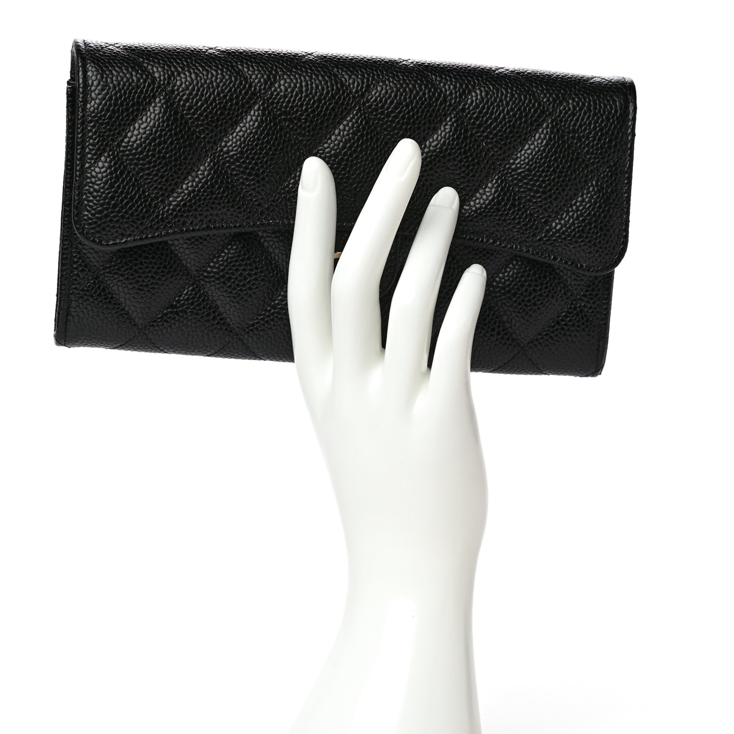 Caviar Quilted Large Gusset Flap Wallet Black