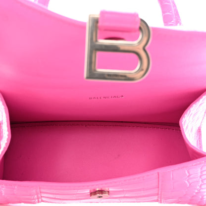 Balenciaga Shiny Calfskin Crocodile Embossed Hourglass Top Handle Bag XS Neon Pink 5 of 12