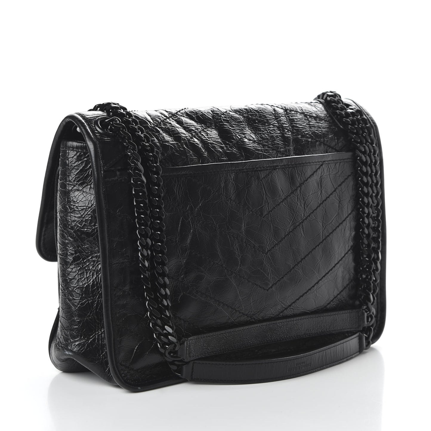 Crinkled Calfskin Matelasse Monogram Medium Niki Chain Satchel Black