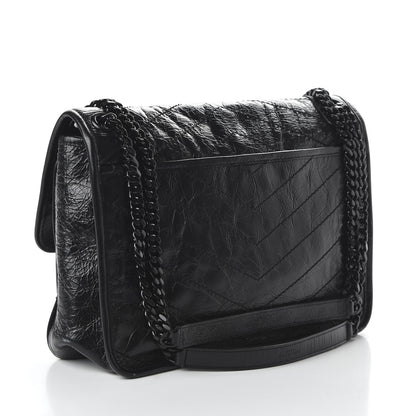 Saint Laurent Crinkled Calfskin Matelasse Monogram Medium Niki Chain Satchel Black 3 of 9