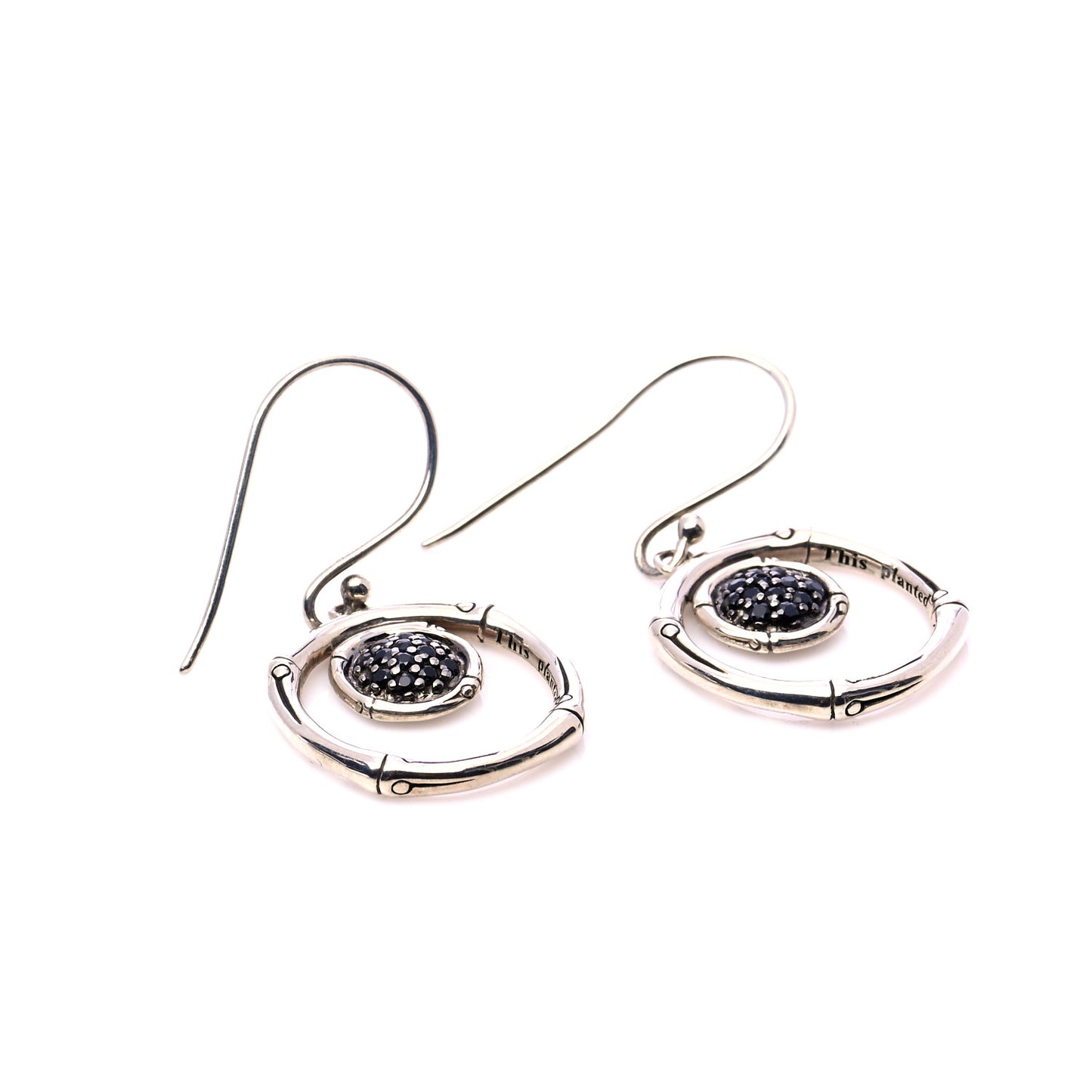Sterling Silver Black Sapphire Drop Hoop Earrings