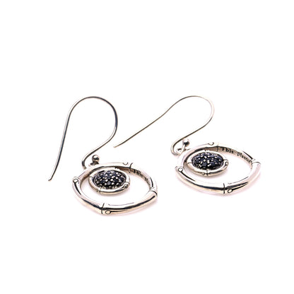 John Hardy Sterling Silver Black Sapphire Drop Hoop Earrings 4 of 7