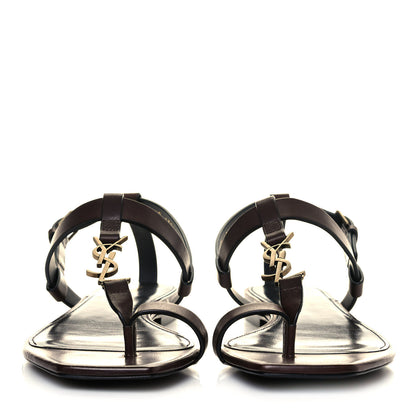 Saint Laurent Calfskin Cassandra Monogram Sandals 38 Brown 2 of 10