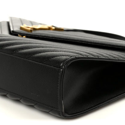 Saint Laurent Grain De Poudre Matelasse Chevron Large Monogram Satchel Black 11 of 11