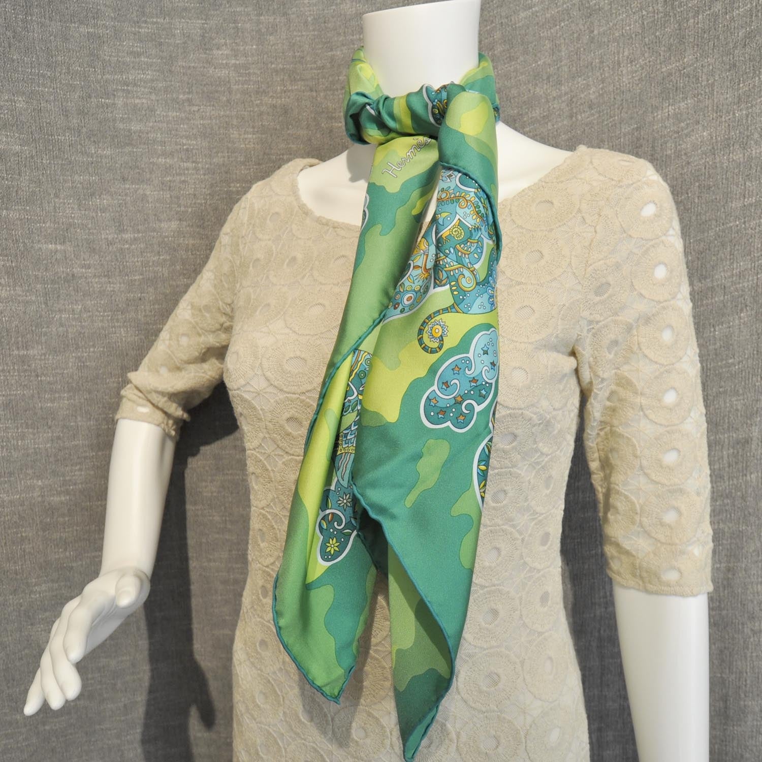 Hermes Silk Nuees Imaginaires Scarf 90 Green 6 of 6