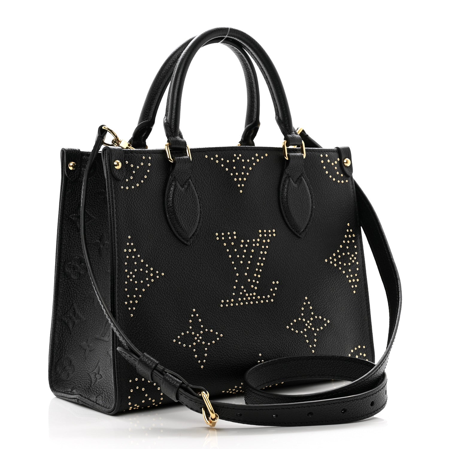 Louis Vuitton Grained Calfskin Studded Monogram Giant Onthego PM Black 3 of 9